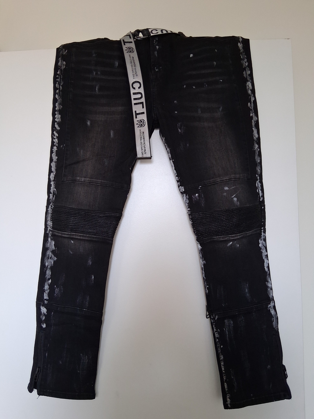 Cult of Individuality Black Distressed Skinny Moto Jeans With 3M!